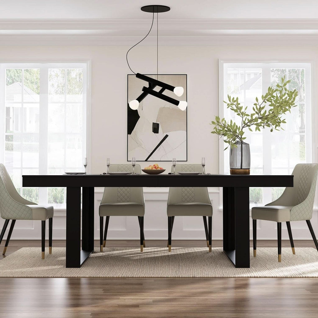 Dining Table 86.6 Inch Rectangular Wood Brown and Black Seats 8 to 10