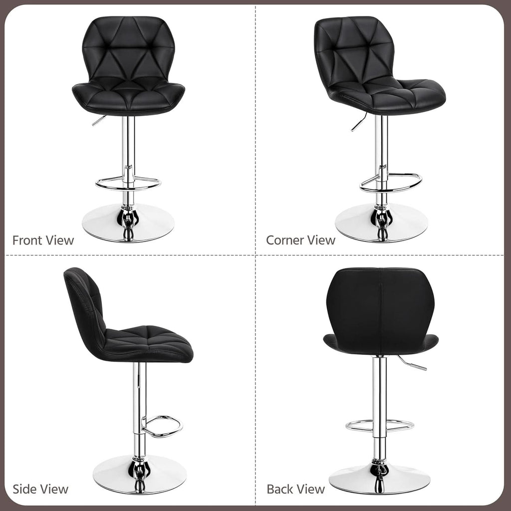 Set Of 2 Modern Adjustable Black PU Leather Bar Stools