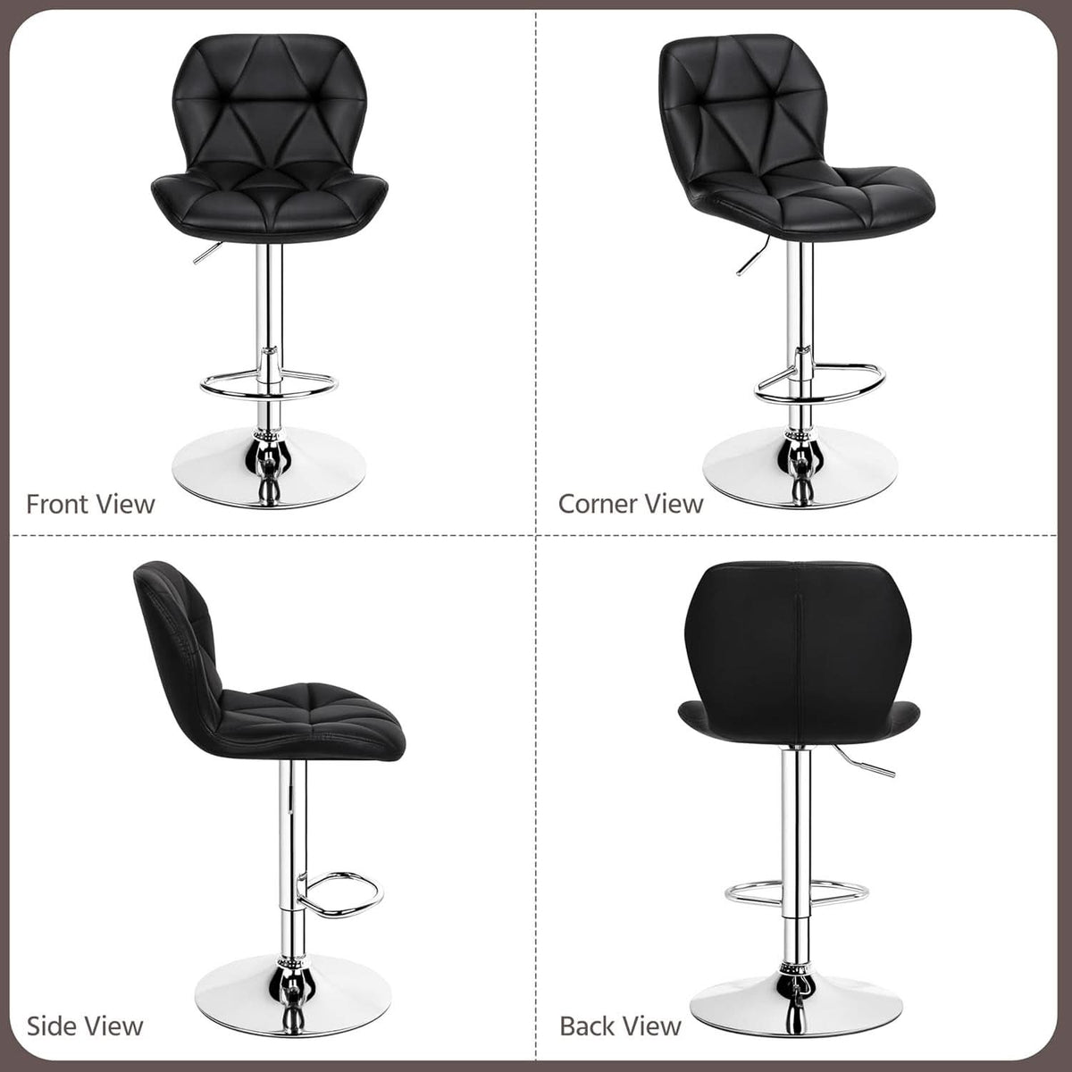 Set Of 2 Modern Adjustable Black PU Leather Bar Stools
