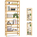 Six Tier Adjustable Bamboo Bookshelf Tall 63 Inch Natural