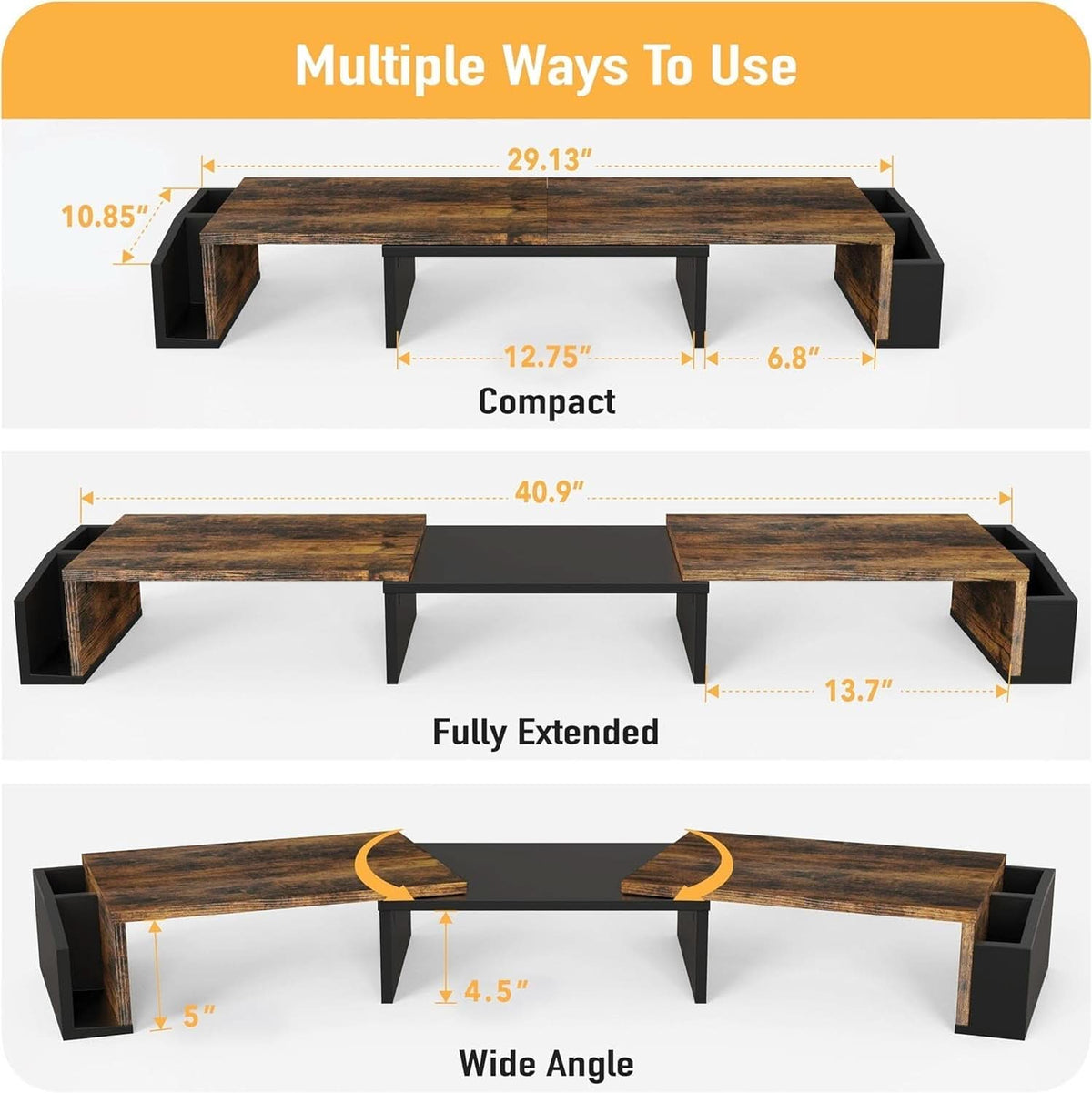 Desk Dual Monitor Stand Riser With Drawer Rustic Brown