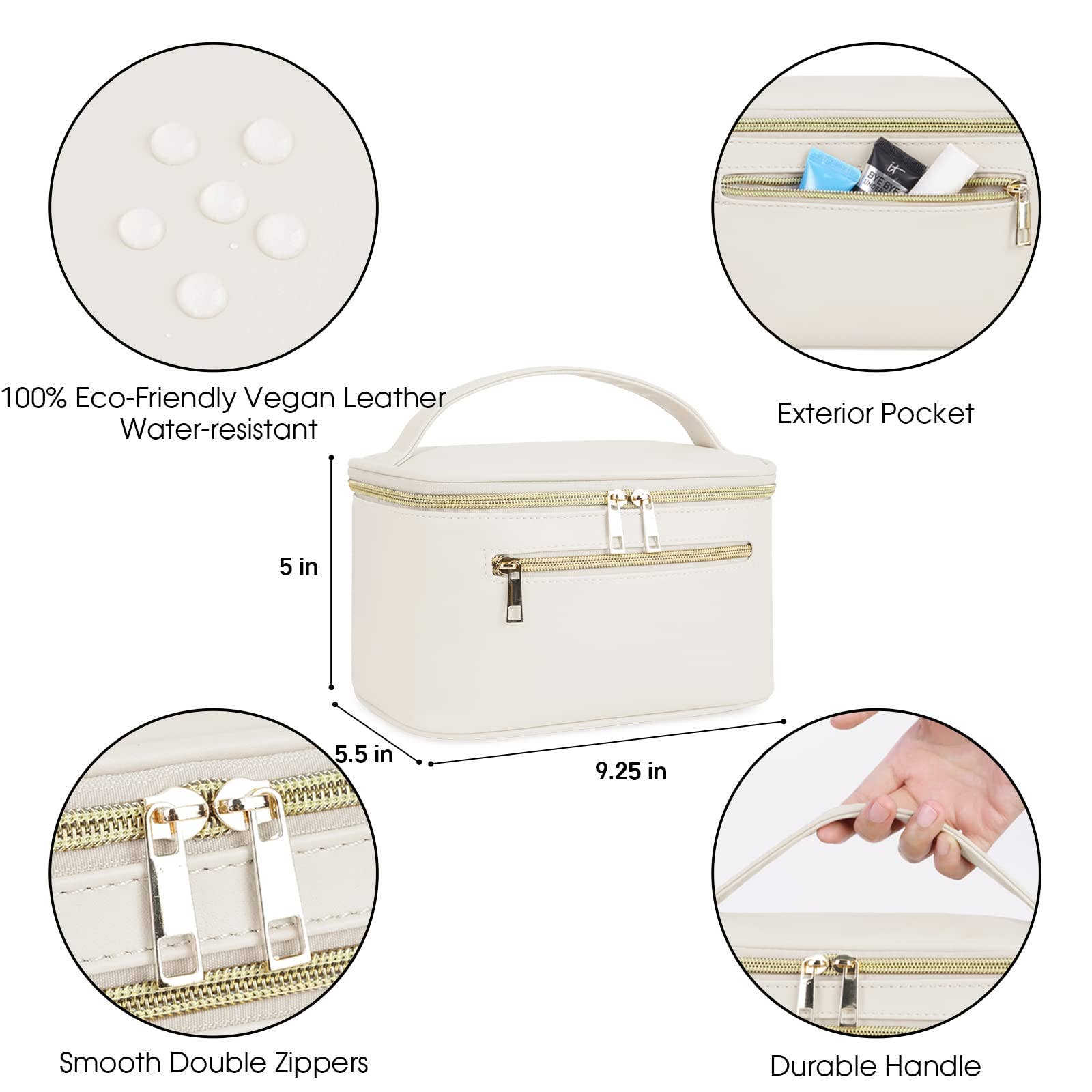Vegan Leather Cosmetic Brush Bags Makeup Case : Milky White