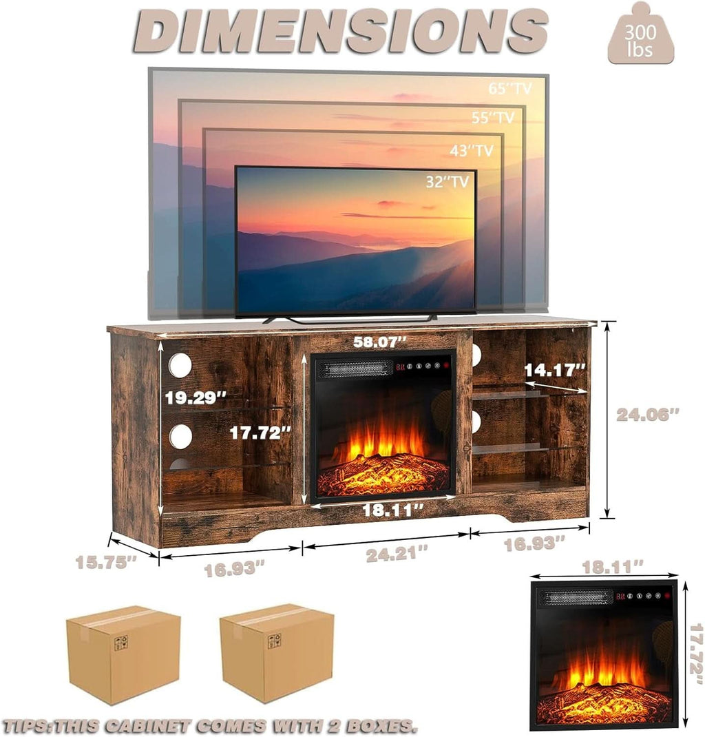 58 Inch Electric Fireplace TV Stand For 65 Inch Televisions