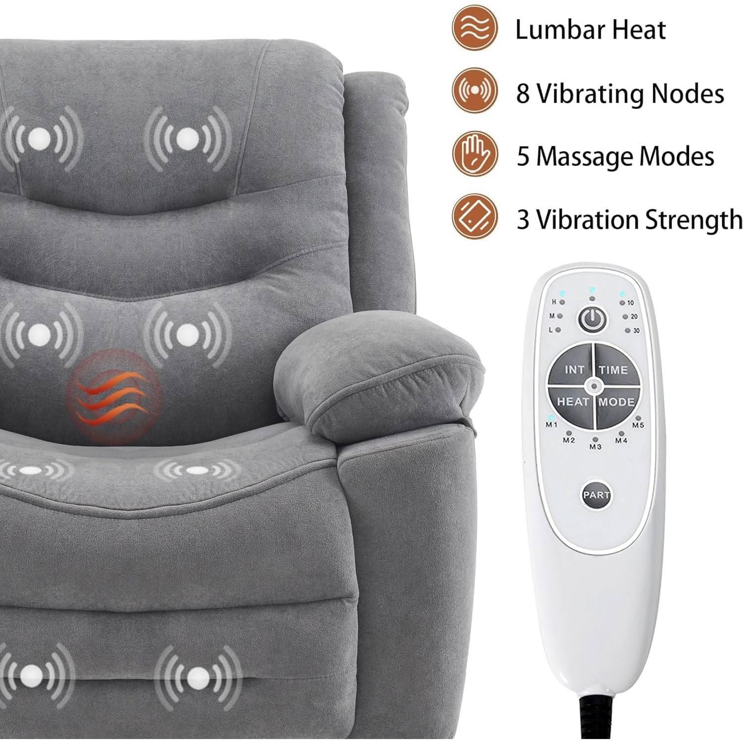 Grey Swivel Recliner With Massage And Heat Therapy