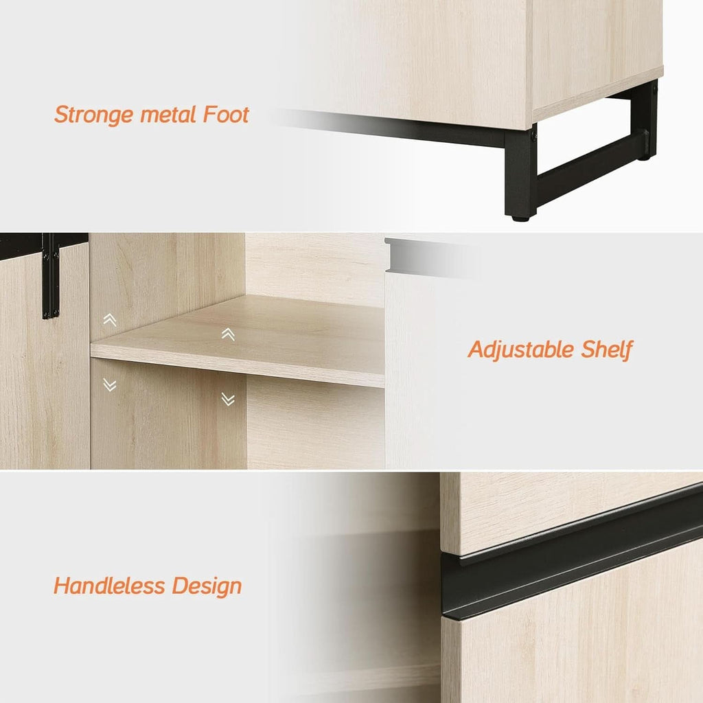 3 In 1 Multifunctional Sideboard Buffet Cabinet With Adjustable Shelves In Light Oak Finish For Living Room