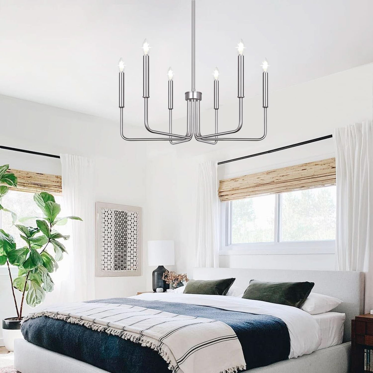6 Light Brushed Nickel Farmhouse Chandelier For Dining Room