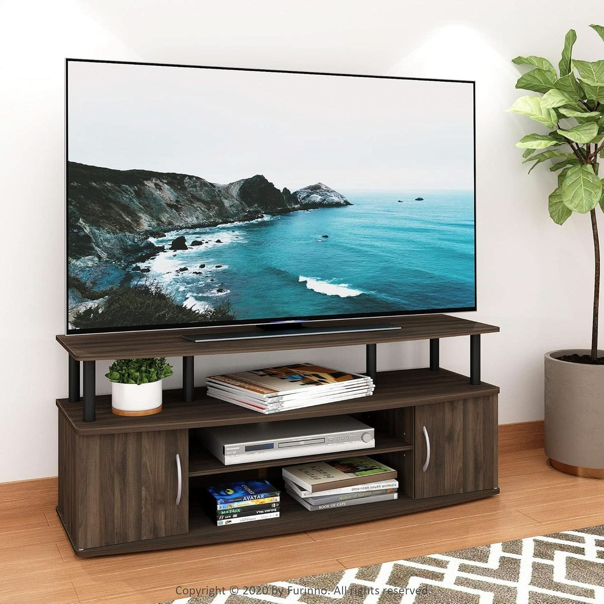 JAYA Large TV Stand for 55 Inch TVs Walnut Black Finish