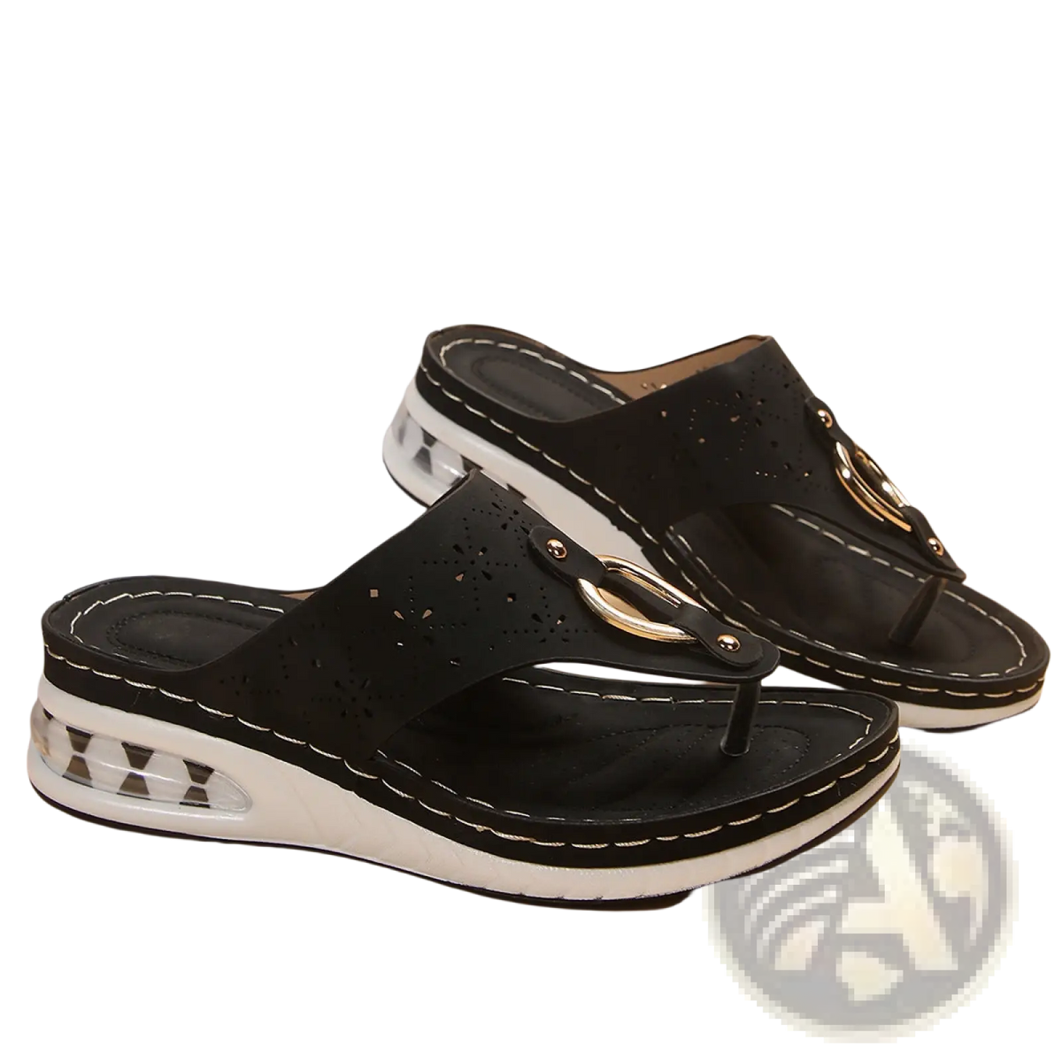 Air Cushion Thong Sandals Wedge Leather Flip Flops