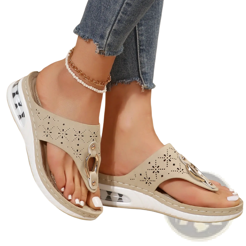 Air Cushion Thong Sandals Wedge Leather Flip Flops