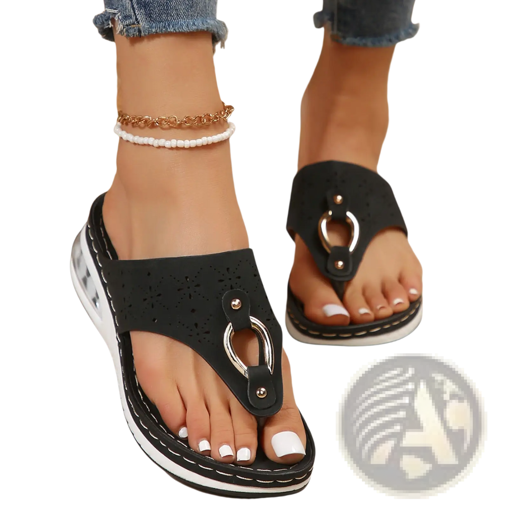 Air Cushion Thong Sandals Wedge Leather Flip Flops