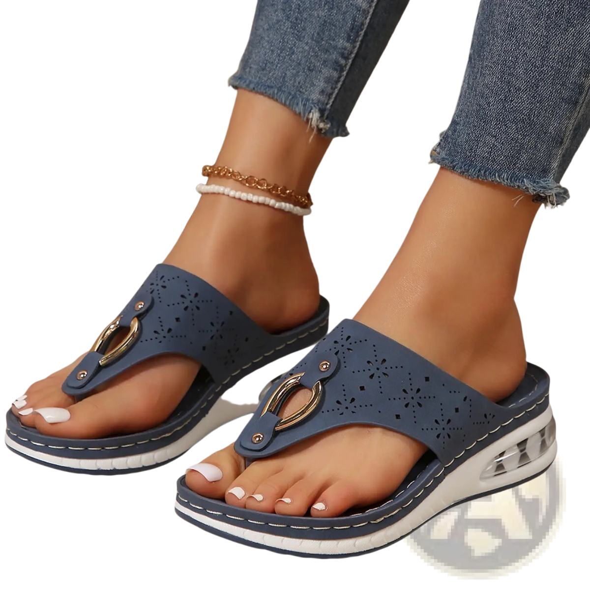 Air Cushion Thong Sandals Wedge Leather Flip Flops