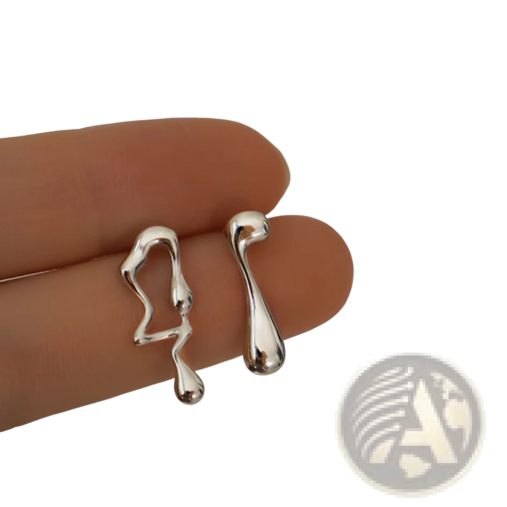 Asymmetric Liquid Silver Lava Stud Earrings
