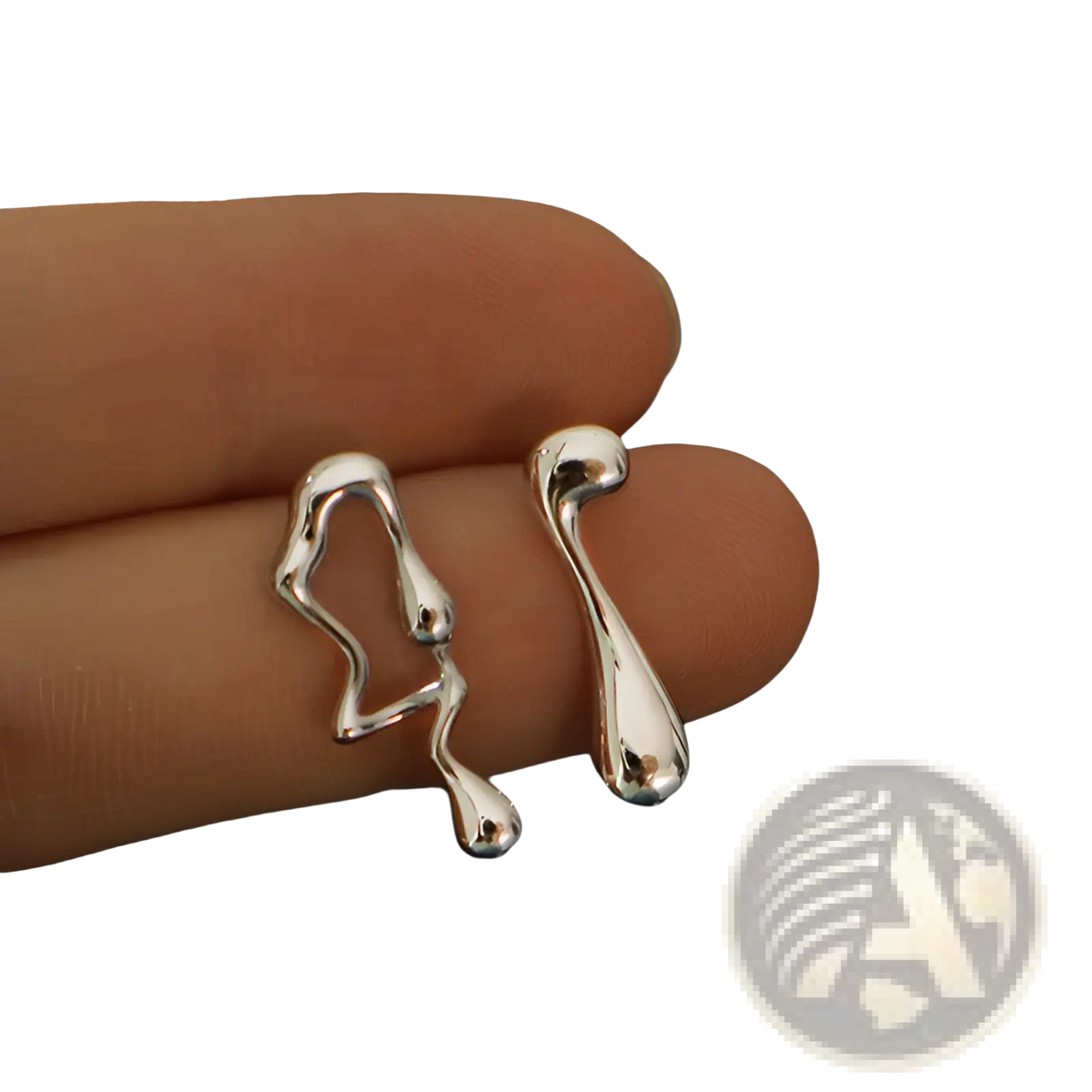 Asymmetric Liquid Silver Lava Stud Earrings