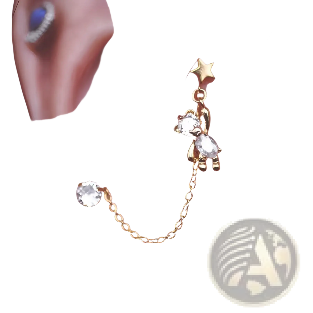 Asymmetrical Rhinestone Bear and Star Tassel Ear Cuffs