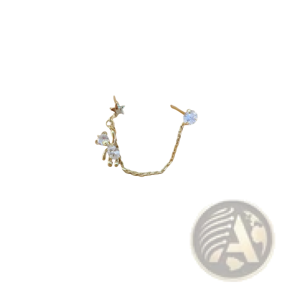 Asymmetrical Rhinestone Bear and Star Tassel Ear Cuffs