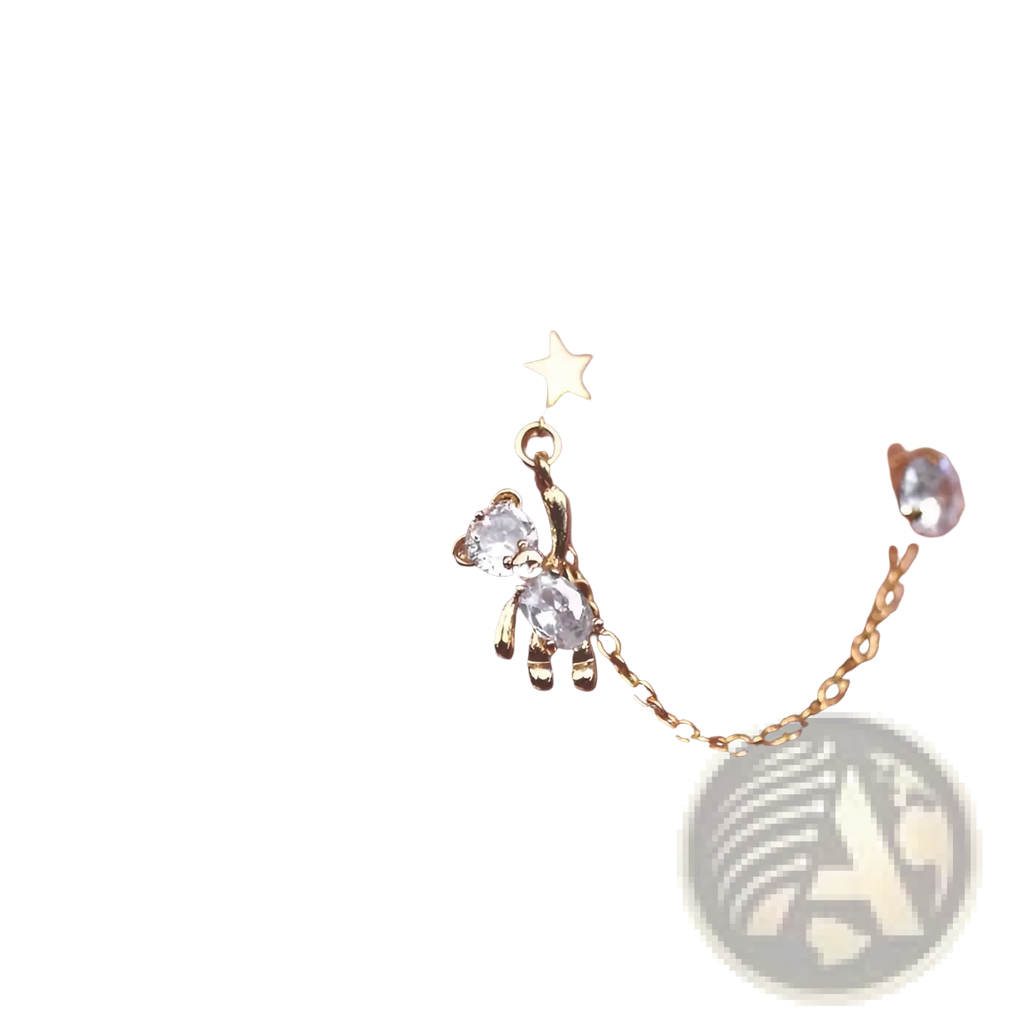 Asymmetrical Rhinestone Bear and Star Tassel Ear Cuffs