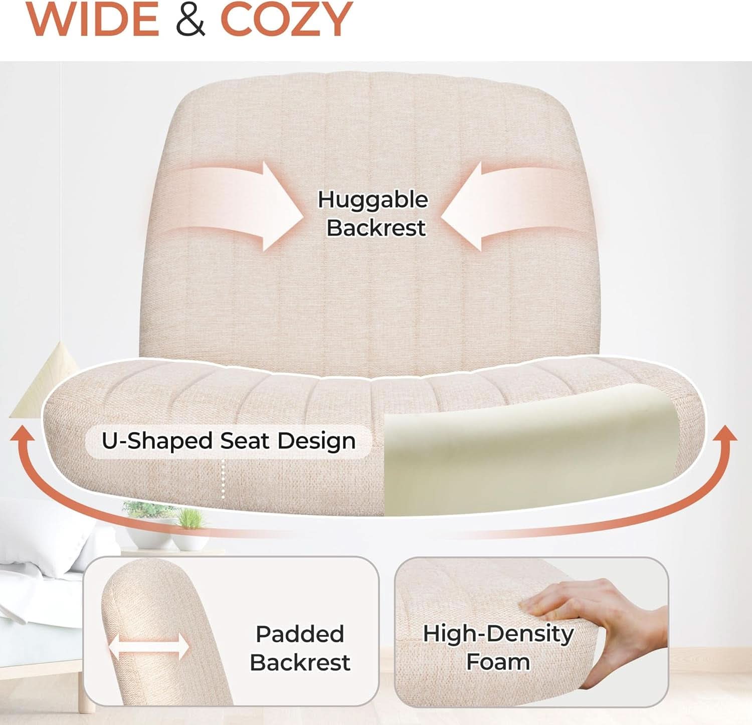 Beige Height Adjustable Swivel Office Desk Chair For Home Office