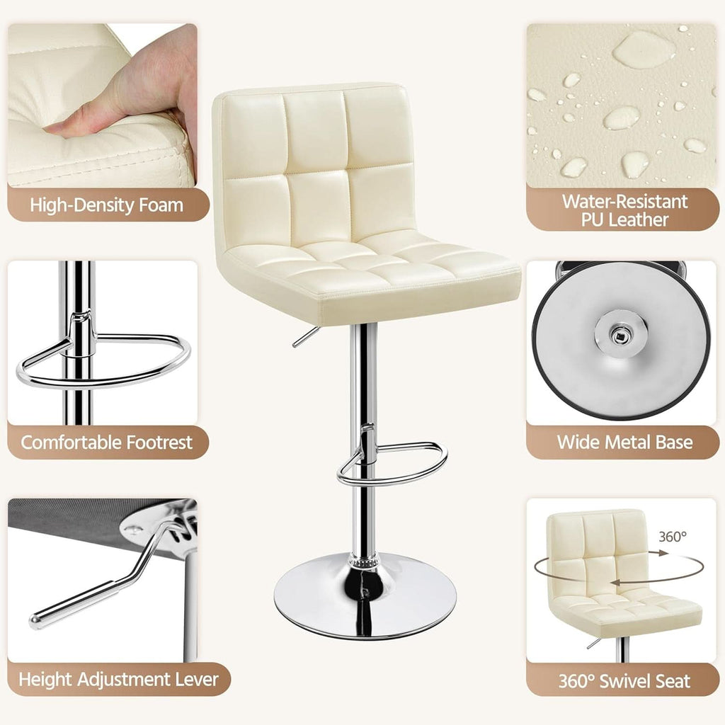 Beige Adjustable PU Leather Swivel Bar Stools Set Of 2