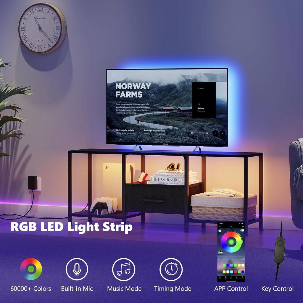 LED TV Stand For 55 Inch TVs With Open Shelves Black