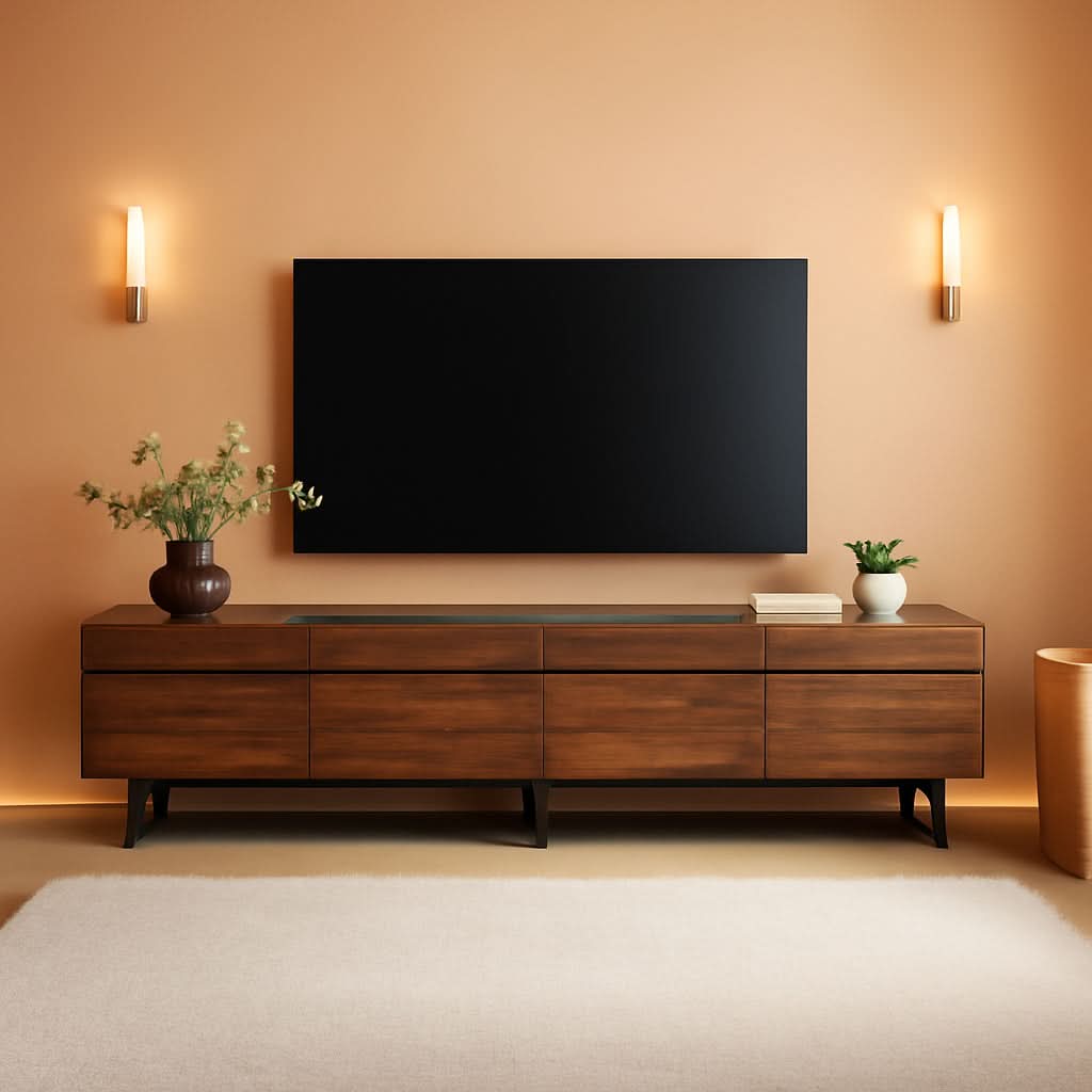 3 In 1 Modern TV Stand For TVs Up To 110 Inches With Storage Cabinets And Metal Base Walnut Brown