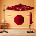 10ft Solar LED Cantilever Patio Umbrella With 360 Degree Rotation And Easy Tilt Cross Base