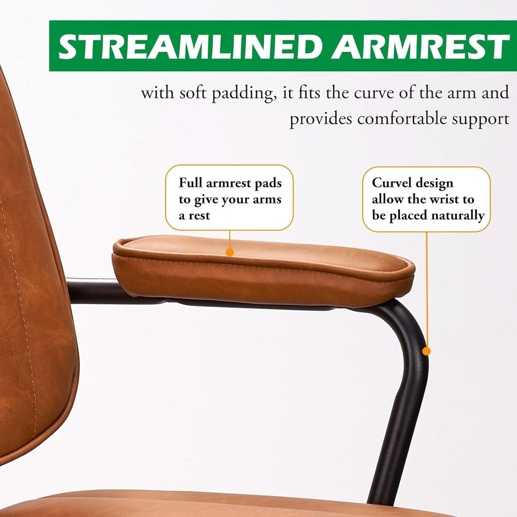Brown Desk Chair With Wheels And Armrests Adjustable