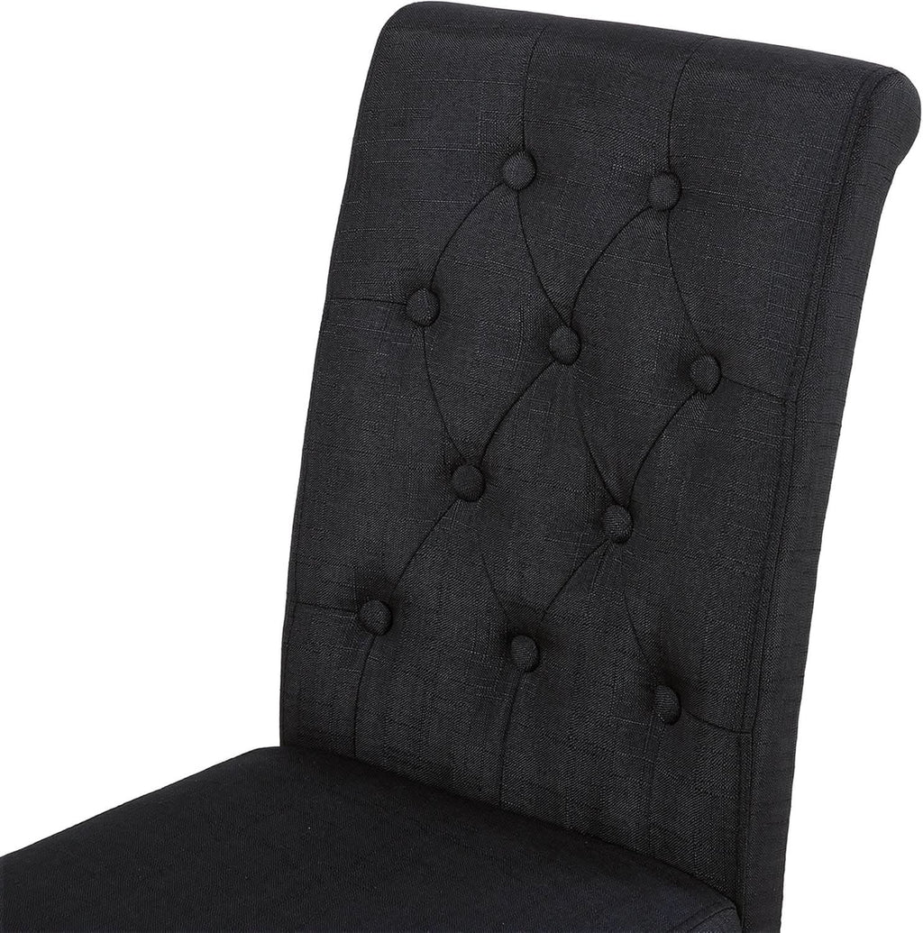 Two Upholstered Fabric Dining Chairs Button Tufting Black