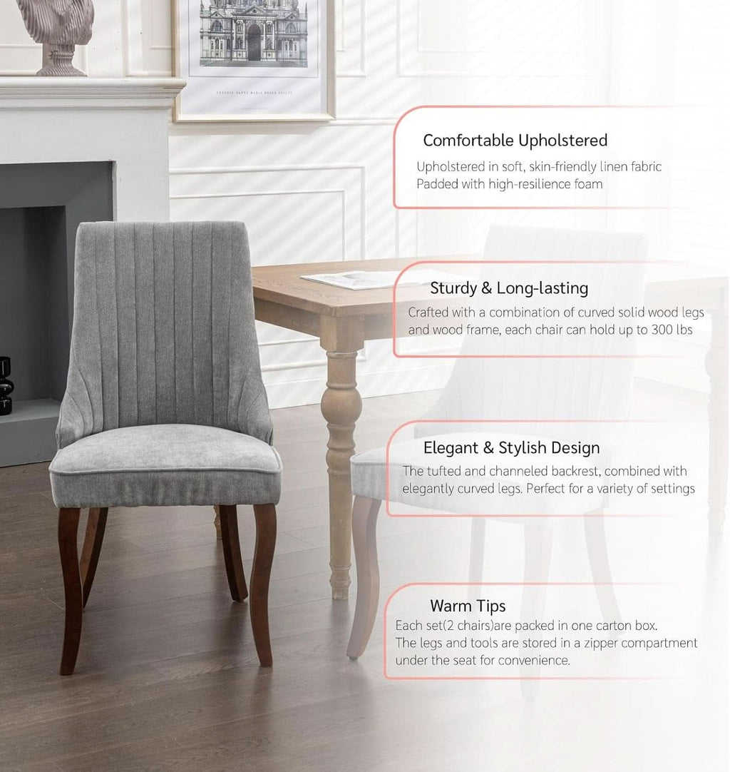 Gray Velvet Dining Chairs Channel Tufted For Kitchen