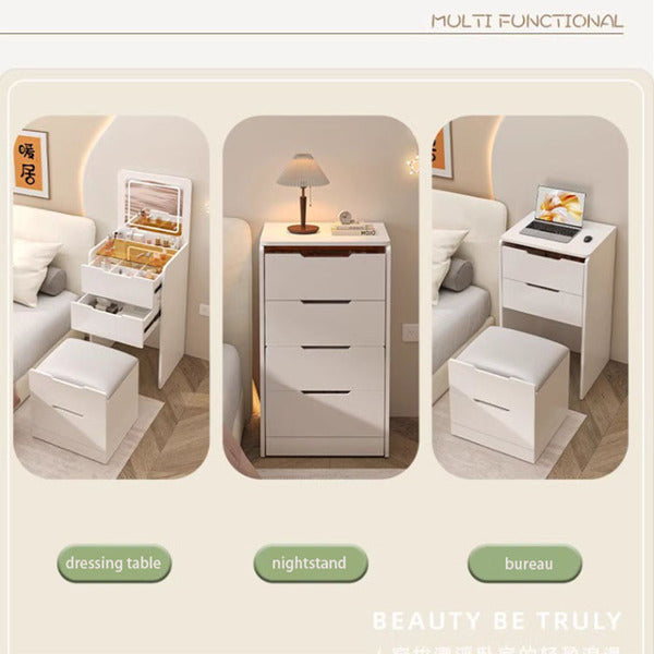 3 In 1 Dressing Table With Flip Mirror And Light, Small Makeup Vanity Set With Viewing Glass Tabletop, 3 Drawers, Storage Stool, 3 Color Lighted Mirror, Bedroom Dressing Table For Small Spaces