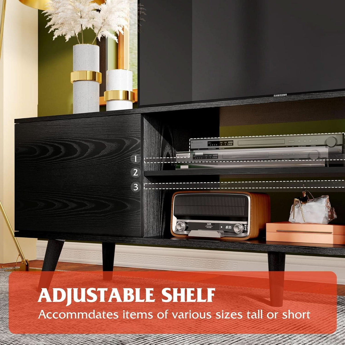 TV Stand 55 To 60 Inch With Storage Cabinets Sturdy
