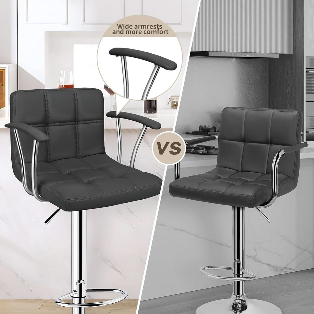 Two Adjustable Swivel Bar Stools With Back Grey PU Leather