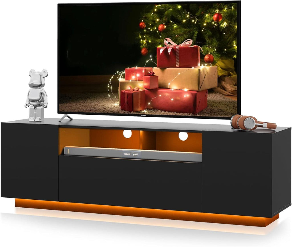 Black 58-Inch TV Console For Living Room Entertainment