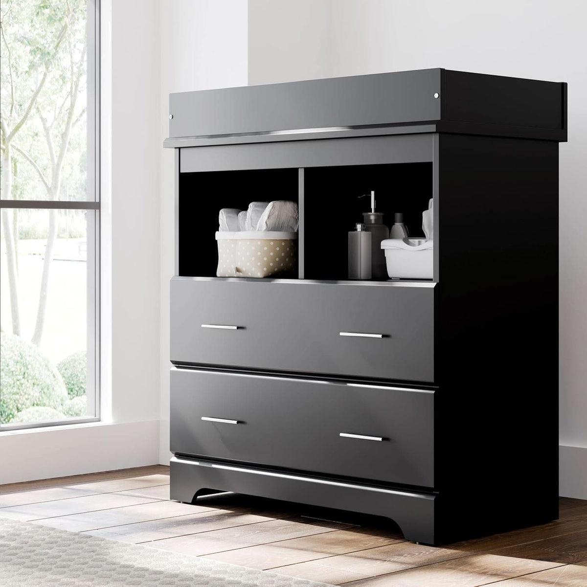 Brookside 2 Drawer Changing Table Dresser Black Topper