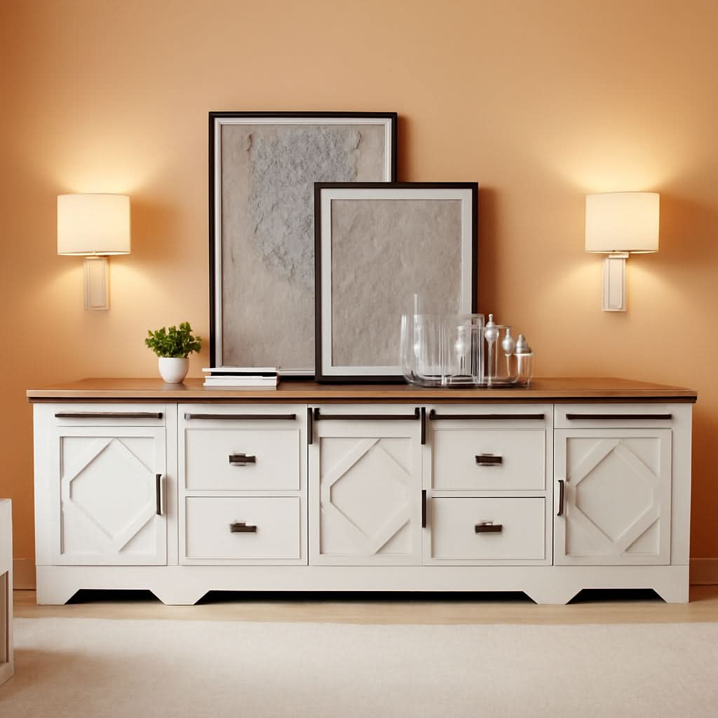 98.4 Inch Wide TV Stand Antique White For Living Room