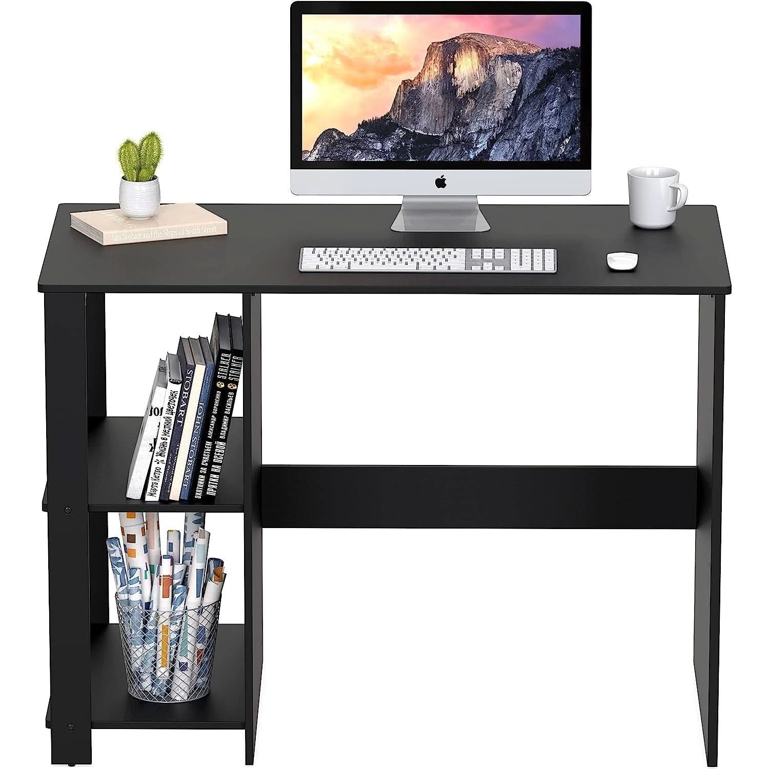 Espresso Finish Home Office Desk With Open Shelves