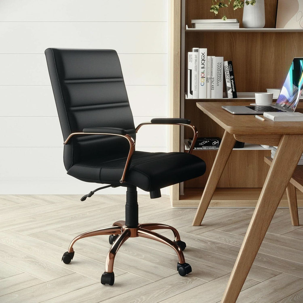 Whitney Mid Back LeatherSoft Desk Chair With Adjustable Height Black Rose Gold