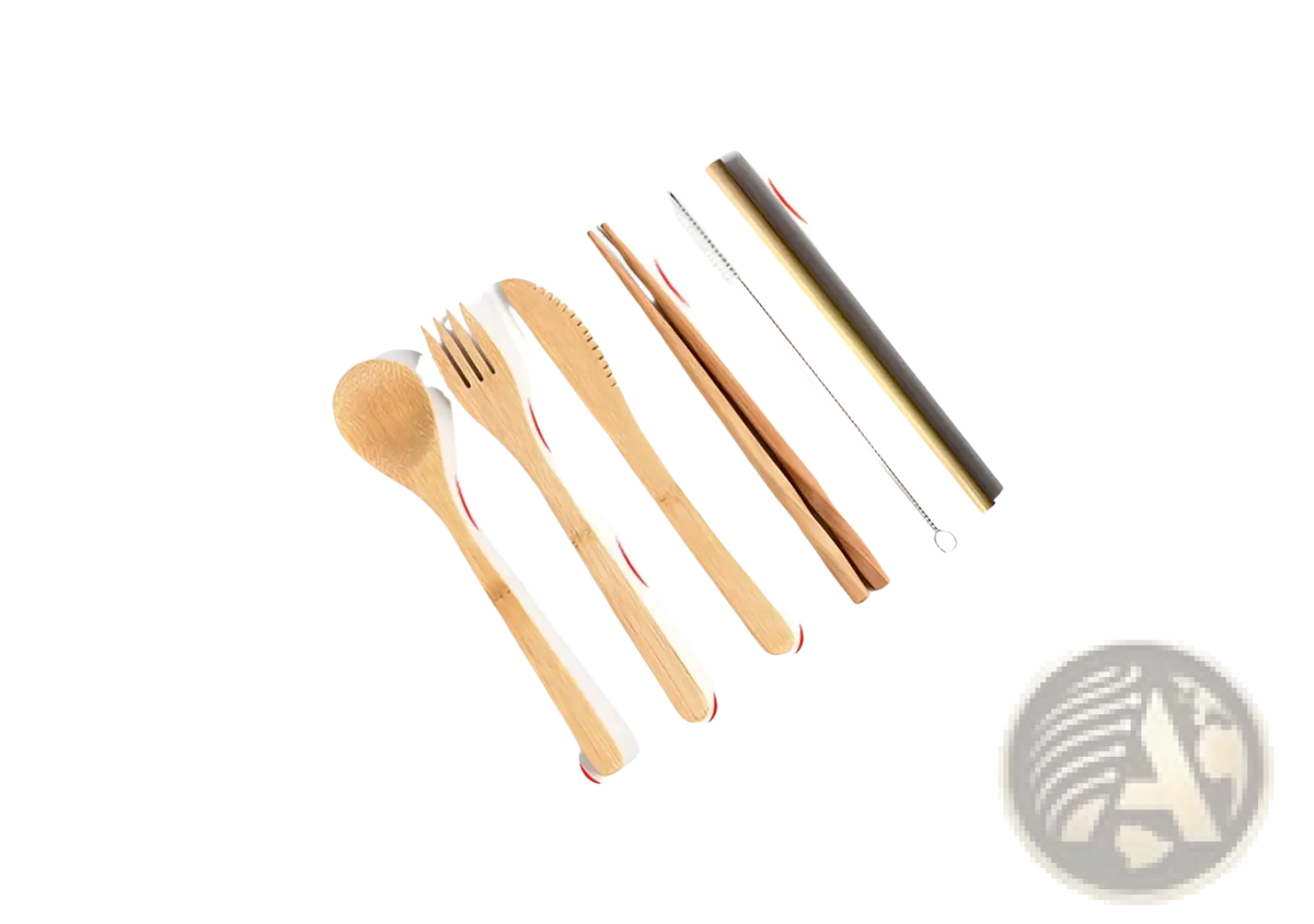 Bamboo Utensil Set with Checkered Travel Roll Case