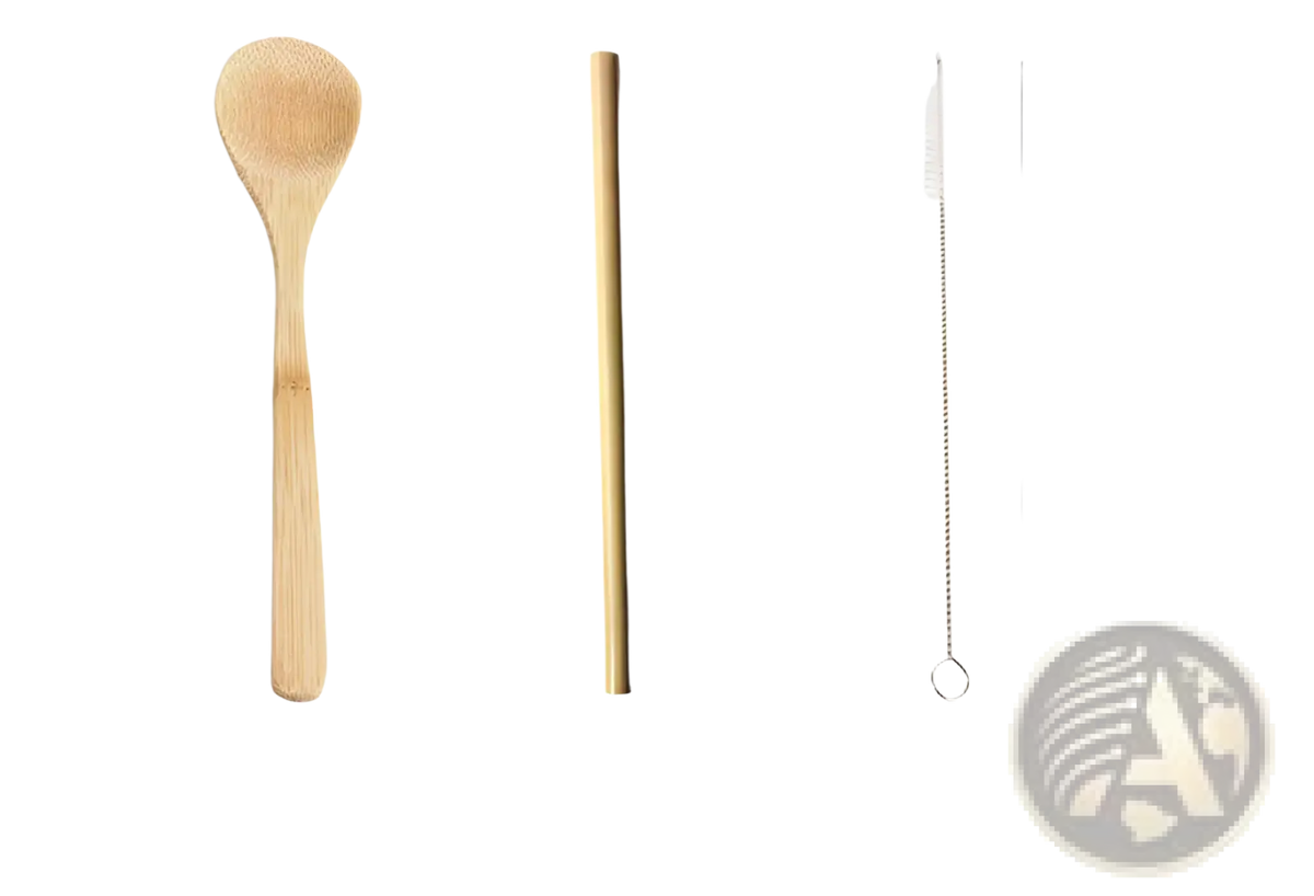 Bamboo Utensil Set with Checkered Travel Roll Case