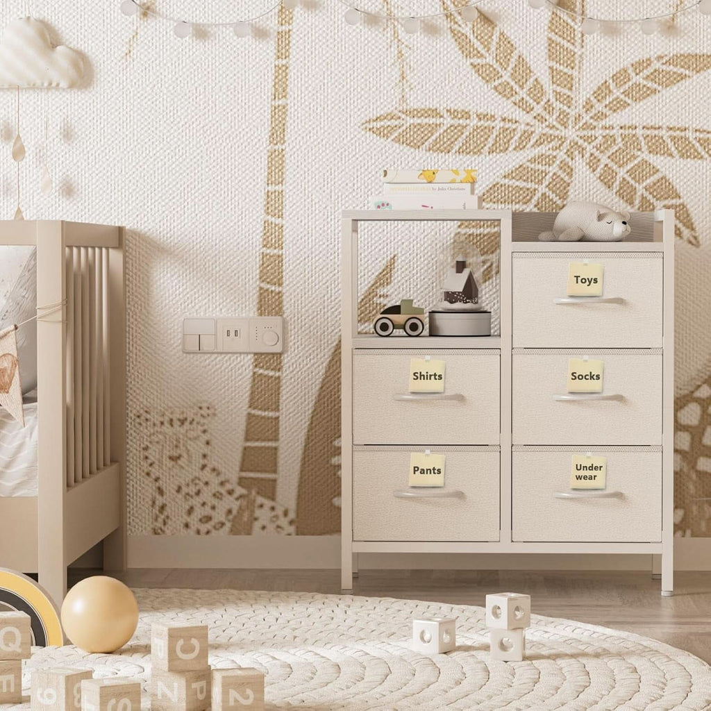 White 5 Drawer Dresser With Metal Frame Bedroom Storage