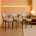 Round Upholstered Boucle Dining Chair Grey With Black Legs
