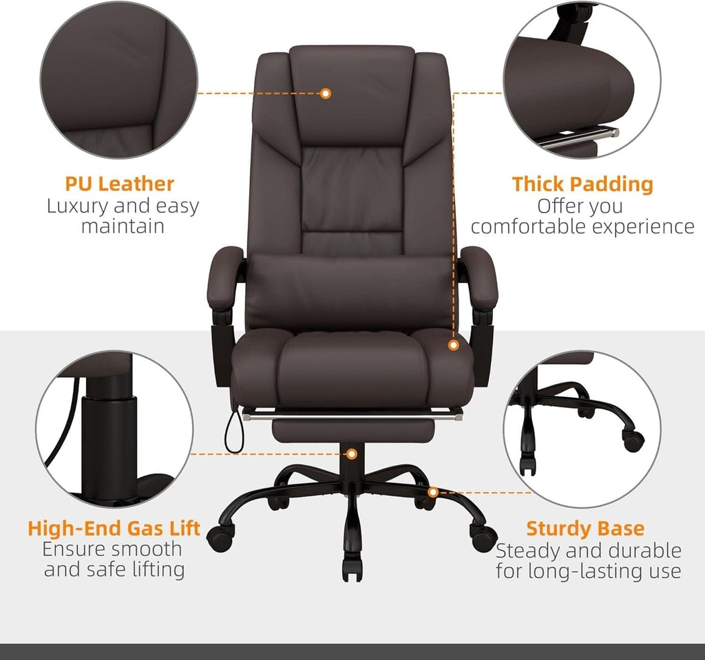 Brown High Back Massage Office Chair With 6 Vibration Points