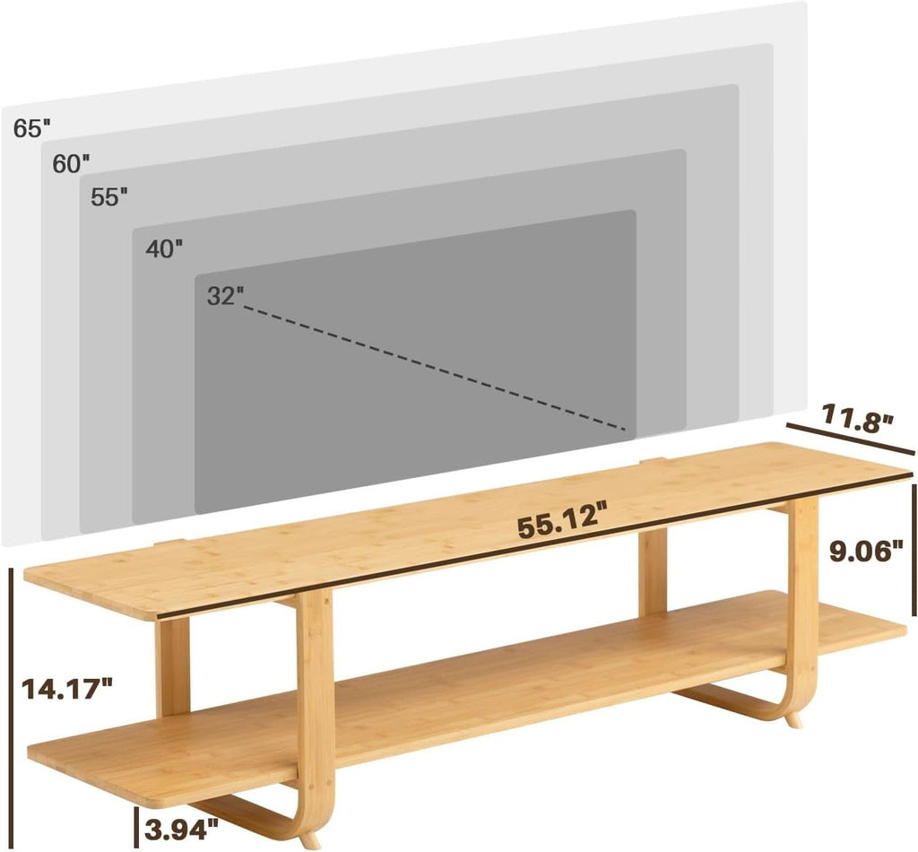 Bamboo TV Stand For 65 Inch TVs With Shelves And Storage