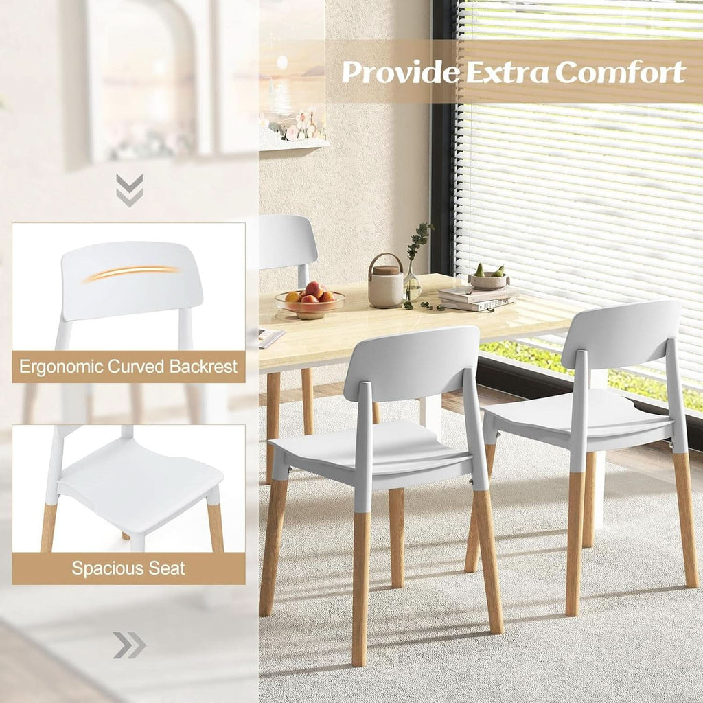 White Wooden Dining Chairs Set of 4 With Ergonomic Backrest