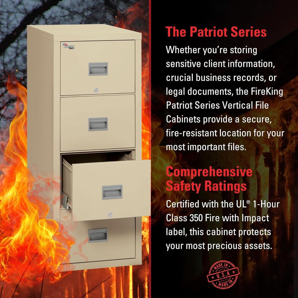 Patriot Vertical 4 Drawer Fire Safe File Cabinet 1 Hour Parchment
