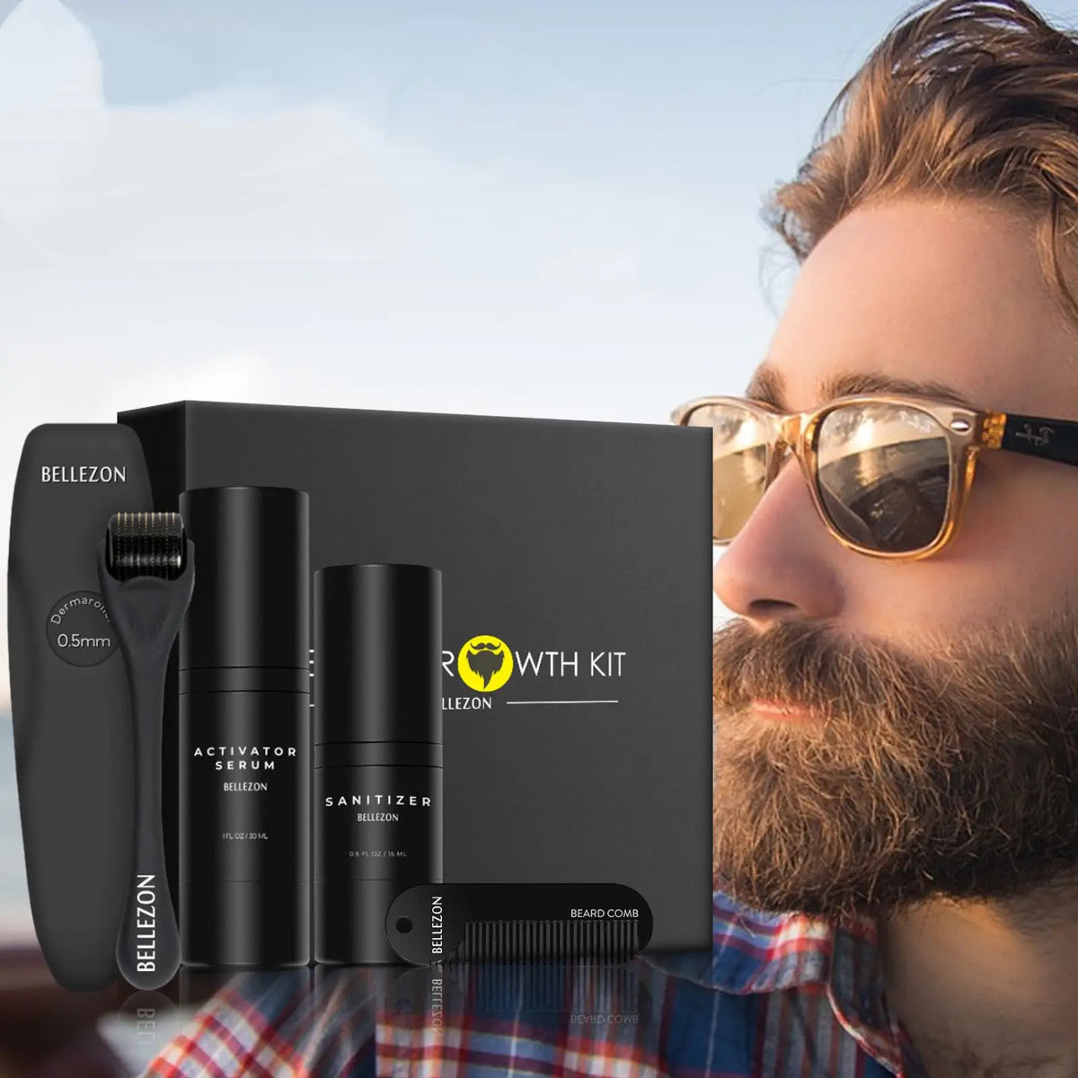 Beard Growth Kit with Derma Roller and Serum Set