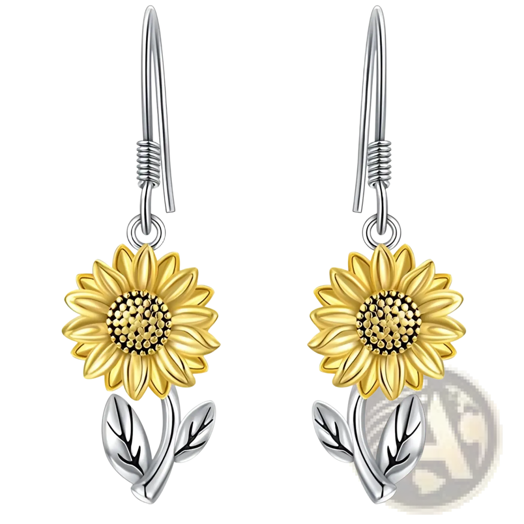 Bee and Sunflower Heart Rhinestone Silver Earrings
