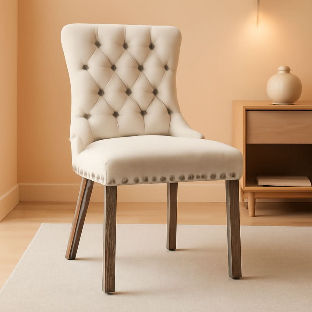 Velvet Wingback Dining Chairs Set Of 4 Beige Tufted