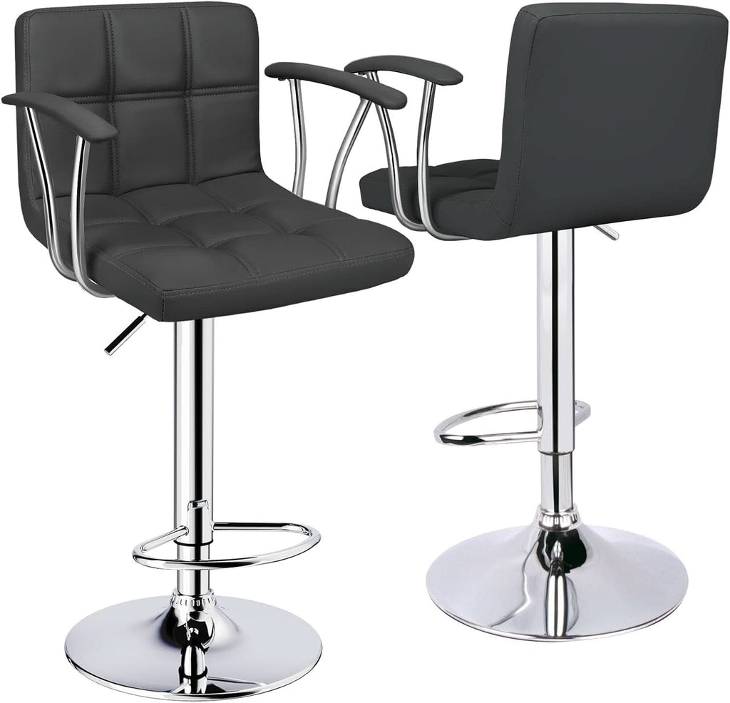 Two Adjustable Swivel Bar Stools With Back Grey PU Leather