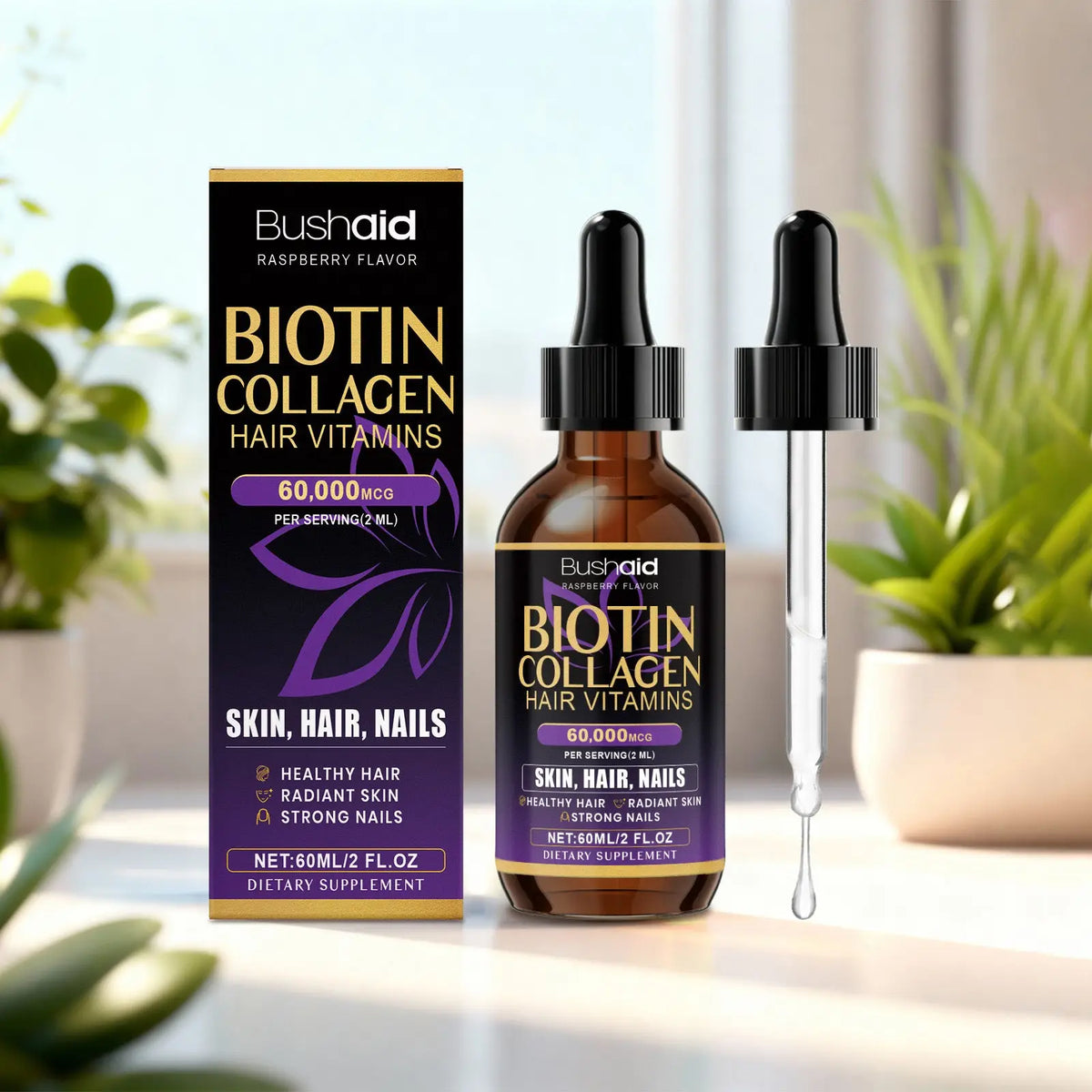 Biotin Collagen Hair Drops Raspberry Liquid Vitamin