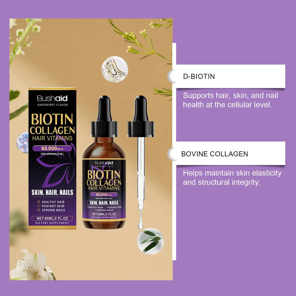 Biotin Collagen Hair Drops Raspberry Liquid Vitamin